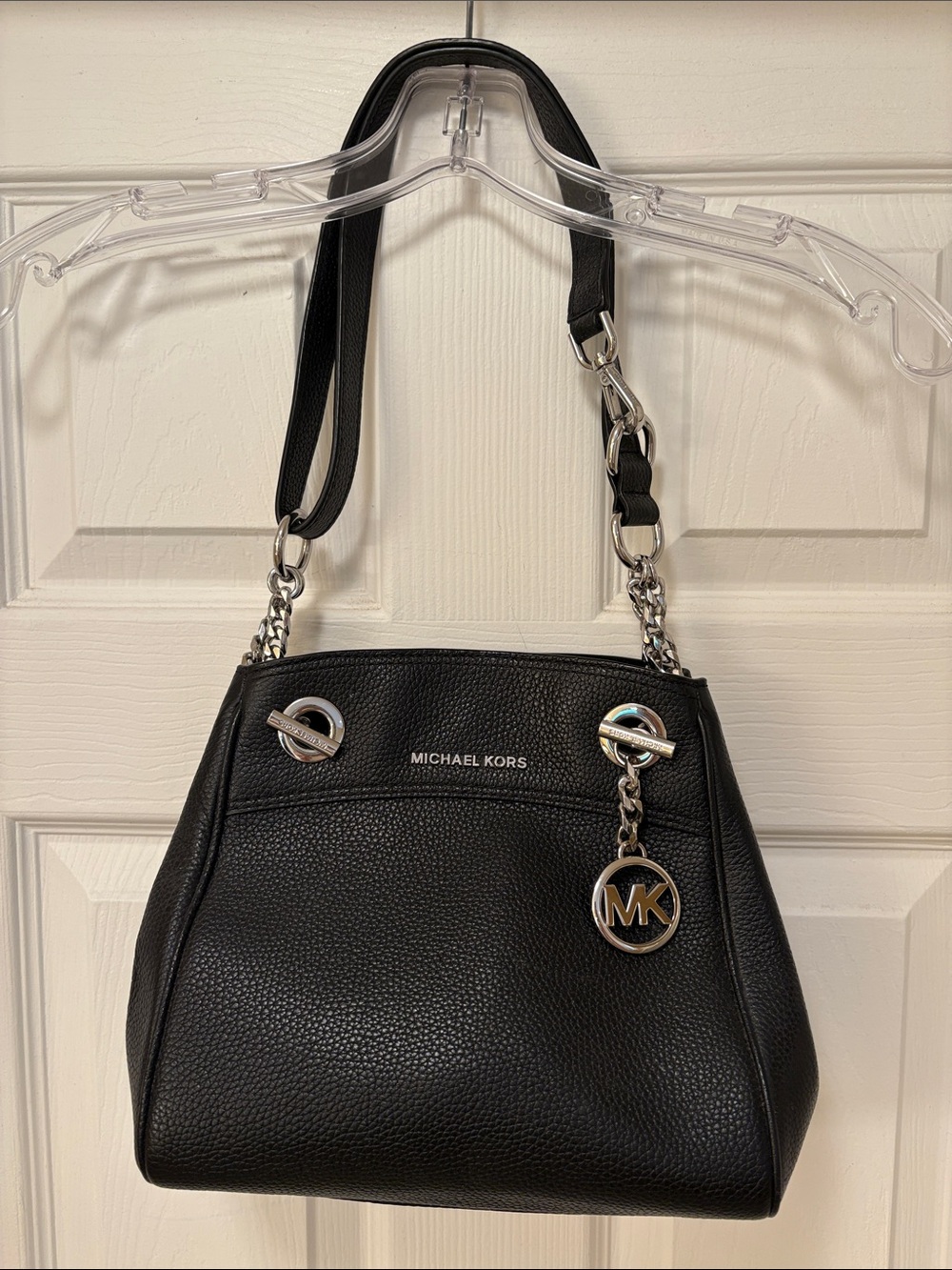Michael Kors Black Pebbled Leather Chain-Accent Shoulder Bag